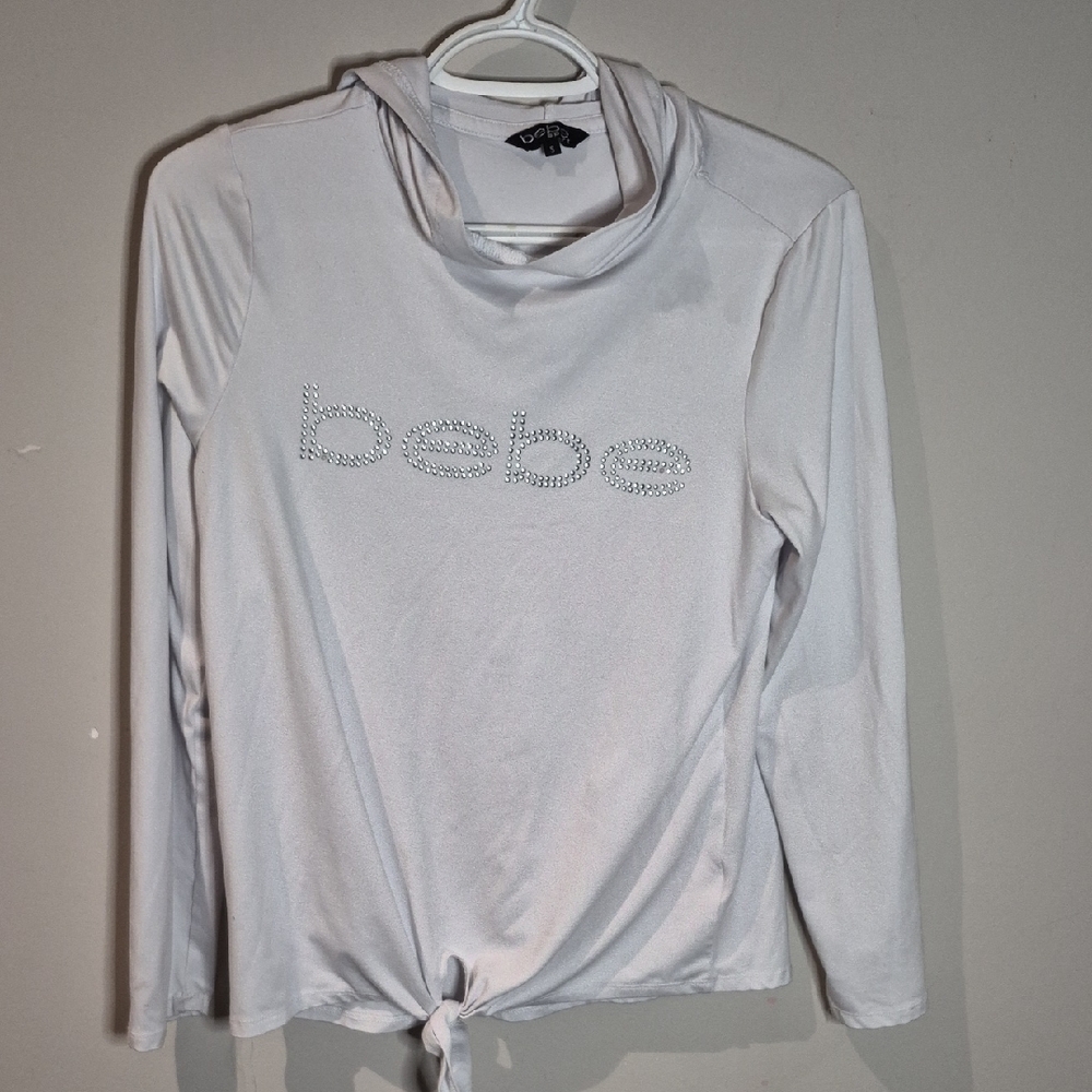 Bebe White Rhinestone Embellished Hoodie